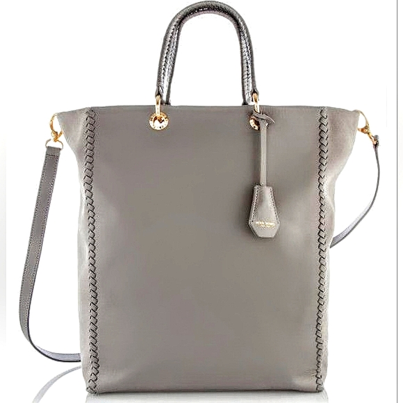 Henri Bendel Tote Whipstitch Leather and Suede in Light Gray - Rare Find! - Picture 1 of 11